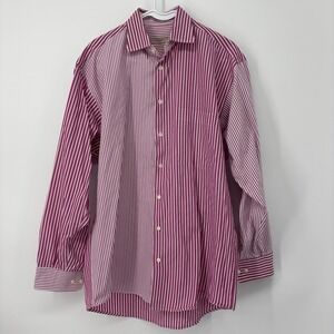 Burberry London Dress Shirt Mens Medium Pink Striped Long Sleeve Button Down